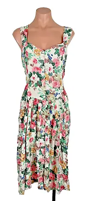 Vintage Floral Dress Midi Sundress 80s 90s Flowers Cottagecore Button Down • $75