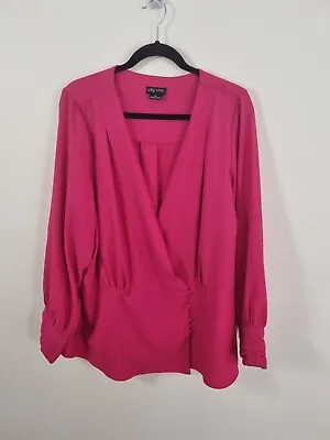 CITY CHIC Size XXL Hot Pink V Neck Long Balloon Sleeve Basic Blouse Plus Size • $34.95