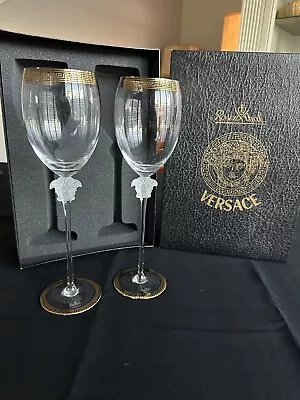 Versace By Rosenthal  Medusa  D'or  Wine Glasses Crystal & Gold Set Of Two. • $300