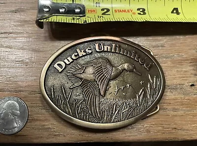 Vintage DUCKS UNLIMITED Solid Brass Works Belt Buckle 1990s • $45