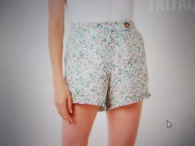 Ladies New FatFace Natural Sugar Floral Frill Shorts Size 16 • £15.95