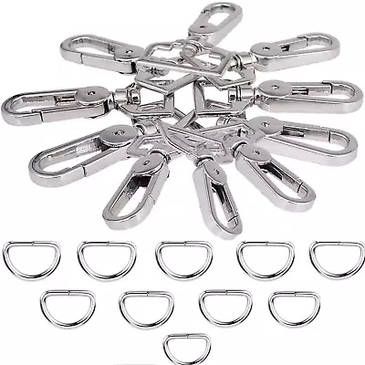 JAKAGO 20pcs 1” D-Rings And Metal Swivel Trigger Snap Hooks Clips Buckles Clasp • £12.92