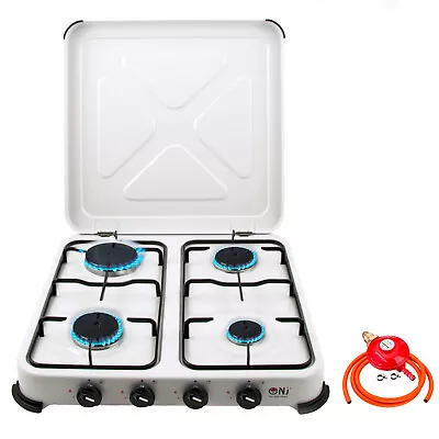 Portable Gas Stove 4 Burner Camping Outdoor LPG Cooker Cooktop Hob & Lid NJ-04 • £59.90