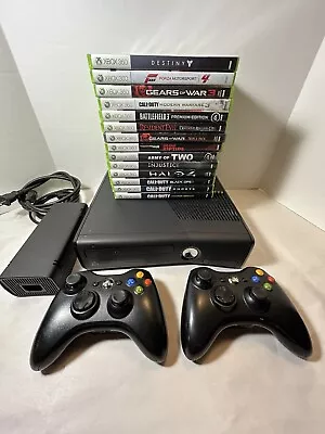 XBox 360 S Slim 250GB Console 14 GAME BUNDLE! 2 Controllers And Kinect Sensor • $175