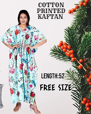 Indian Sky Blue Floral Kaftan Night Maxi Gown Dress Women's Clothing Kaftan AU • $33.75