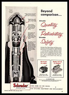 1957 Schrader Brooklyn Tire Valves Cores & Caps Dealer Displays Vintage Print Ad • $9.95