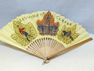 Vintage Souvenir Of Canada Hand Painted Paper Hand Fan Made In Japan • $12