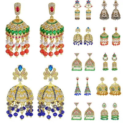 $22.29 • Buy New Indian Jhumka Jhumki Crystal Drop Earrings Gold Plated Ethnic Bridal Jewelry