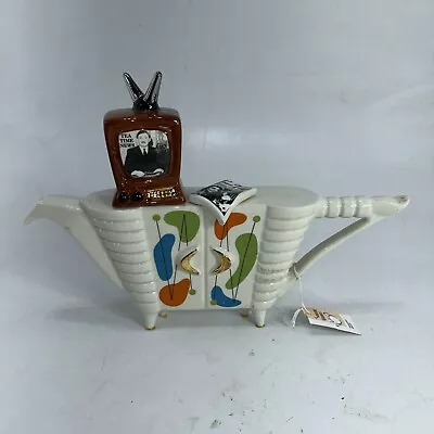 MCM Swineside Ceramics Teapot TEA-V-TIMES Mid Century Modern AS IS • $19.95