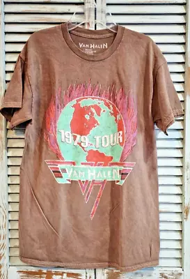 VAN HALEN OFFICIAL LICENSED VINTAGE STYLE TEE M Brown Distressed Dyed Rock NWOT • £18.99