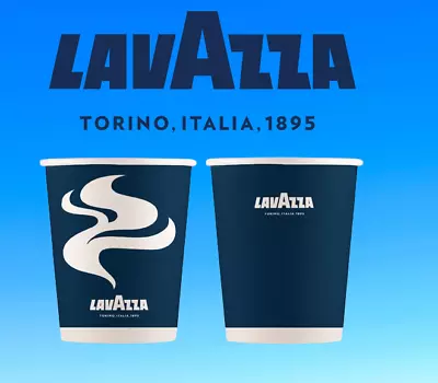 8oz Blue & White Double Walled Lavazza Cups 50 - 1000 Packs - Lids Optional • £11.99