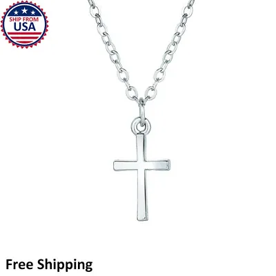 Women 925 Sterling Silver Jesus Church Small Cross Pendant Chain Necklace Gift • $4.26