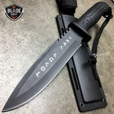 12  TACTICAL SURVIVAL Rambo Hunting FIXED BLADE SPARTAN KNIFE Army Bowie BLACK • $9.45