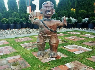 $625 • Buy 28  TRIBAL STATUE Vtg Terra Cotta Clay Pottery Aztec Warrior Mayan Tiki Bar Art