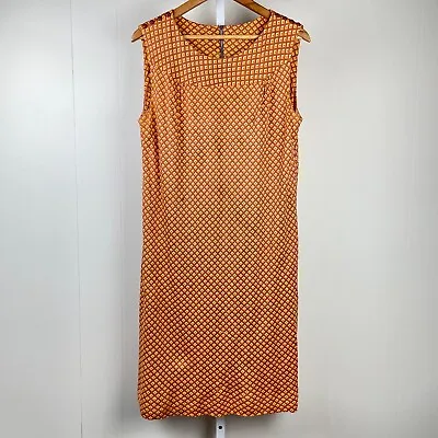 Vintage 60's Mod Sleeveless Midi Dress Orange Geometric Pattern Womens Large • $49.99