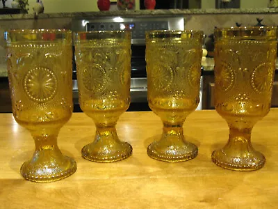 $19.99 • Buy Vintage Brockway Glass American Concord Amber Footed Goblets 10 Oz. Set Of 4