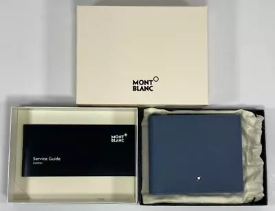 New Montblanc Sartorial Leather Wallet 8cc Denim Blue Men's #124185 ~ $420 • $325