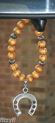 £4.99 • Buy Lucky Horseshoe Pendant & In Car Wooden Beads Pony Farrier Wedding Horse Shoe