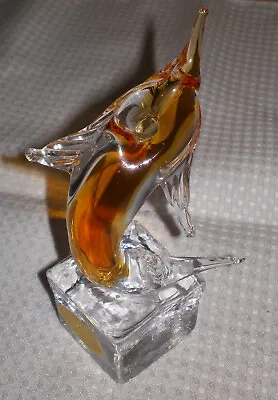 Vintage ICET Arte MURANO Glass Dolphin Porpoise Figurine PAPERWEIGHT 5  GOLD • $19.95