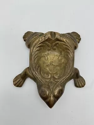 Vtg Brass Frog Figure Dish Ashtray W/ Carved Design • $16.95