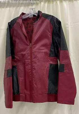 Marvel Red/Black Zip Mad Engine Tag Deadpool Faux Leather Moto Jacket - Size M • $14.99