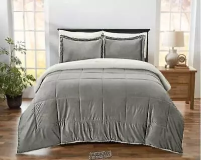Ultra-Soft Sherpa Comforter Set Pewter Grey Twin  • $49.99