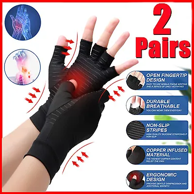 2 Pairs Copper Compression Arthritis Gloves Carpal Tunnel Joint Pain Relief Hand • $9.85