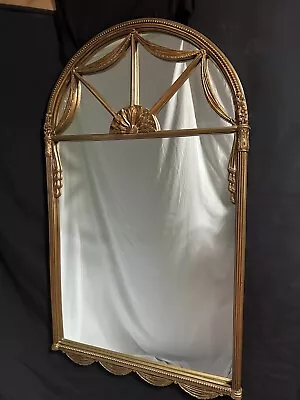 Antique Hollywood Regency Giltwood Arched Wall Mirror 46” H X 26.5” L • $729