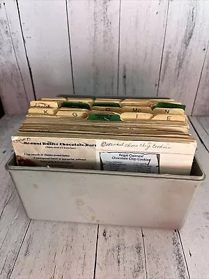 VINTAGE RECIPE BOX WITH LOTS OF HANDWRITTEN & CUT OUT RECIPES W/BOX Large Size • $17.76