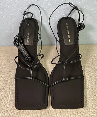 Good American Neoprene Caged Mule Women's 10 Black Sandals Heels Ankle Wrap • £42.85