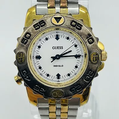 Vintage Guess Watch Men Indiglo 1997 Silver Gold Two Tone 37mm New Battery • $24.99