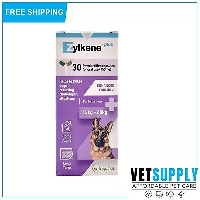 Zylkene Plus Calming Nutritional Supplement For Dogs PURPLE 15-60 Kg 30 Capsules • $112.91