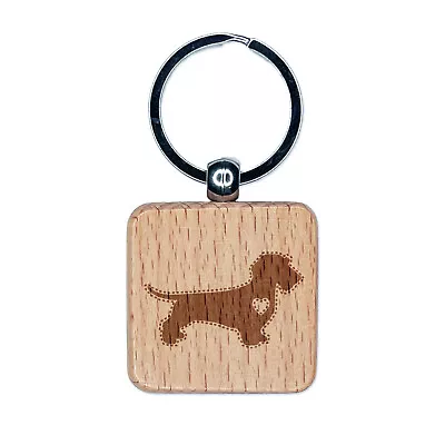 Wirehaired Dachshund Dog With Heart Engraved Wood Square Keychain Tag Charm • $9.99