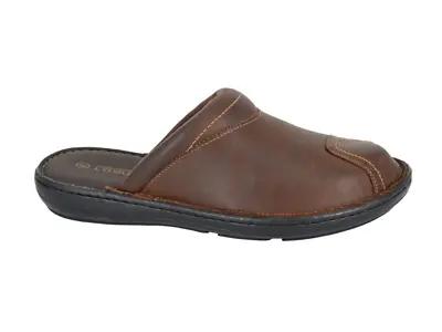 Mens Leather Clogs Mules Slipper Roamers M024B Brown Stitchdown Padded Lining • £29.99