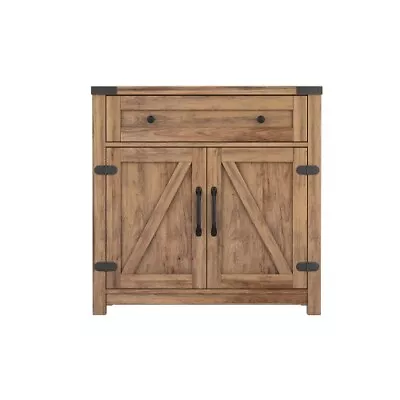 Modern Farmhouse Double Barn Door Accent Cabinet 30 Inch Yellow Walnut • $193.41