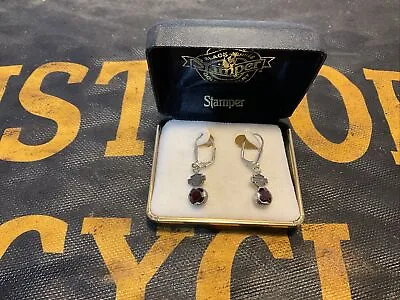 Vintage Harley Black Hills Stamper Silver Jewelry Genuine Red Ruby Earings • $115