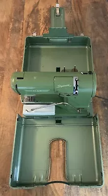 Elna Supermatic Sewing Machine With Carrying Case Vintage Green 722010 WORKS • $275