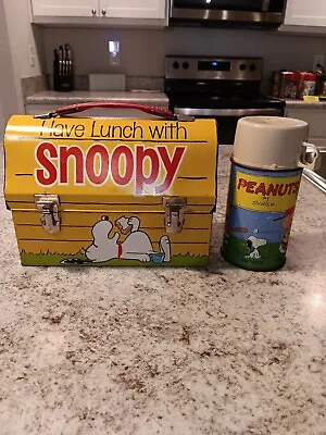 1968 Snoopy Lunch Box & Thermos * Vintage *  Lunchbox Tin Kit RARE BLUE CUP • $139.99