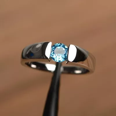 1Ct Round Cut Lab-Created Blue Topaz Men's Engagement Ring 14K White Gold Plated • $71.99