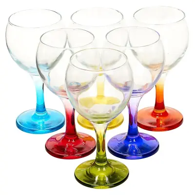 6 Piece Multicoloured Drinking Glasses Stem Wine Glass Cocktail Champagne 210ml • £21.99