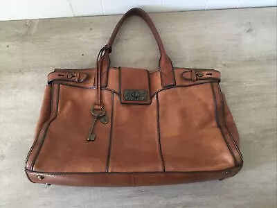 Fossil Vintage Reissue Weekender Large Distressed Brown Leather Satchel Bag • $40