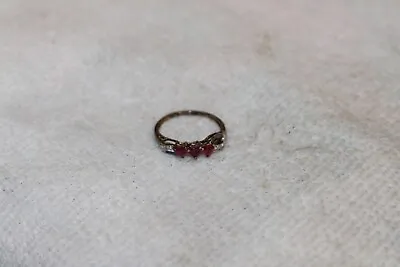 VINTAGE STERLING 925 RING With Heart RUBIES & DIAMOND SIZE 6 • $50