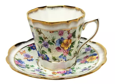 Rosina Bone China - Floral Chintz Gold Brushed Edge Cup & Saucer Set - England • $14.49