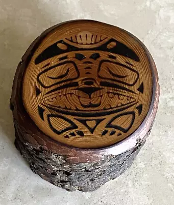 Northwest Inuit Design Raw Edge Wooden Trinket Box Swivel Lid • $32