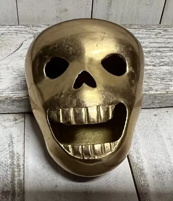 VTG Brass Skull Head Skeleton Theater Figurine Paperweight Decor Goth Oddity • $39.99