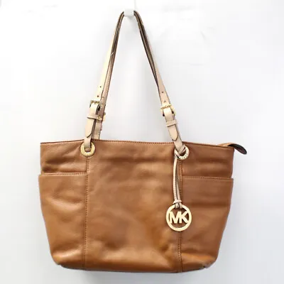 £9.99 • Buy Ladies MICHAEL KORS Tan Genuine Leather Shoulder Tote Bag Used 10x14x4.5  R20