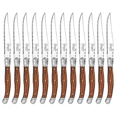 12pc Laguiole Silhouette 23.5cm Stainless Steel Steak Knife Set Cutlery Wooden • $85