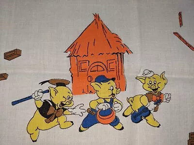 Walt Disney Productions Fabric 3 Little Pigs Three 43 1/2  X  34 1/2  Vintage • $39.95