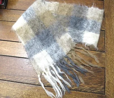 Charsma Mohair Wool Scarf Gray Beige Tan Plaid 61  X 9  England 5  Fringe • $14.99