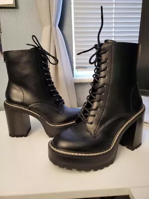 Madden Girl Black Combat Boots Combat Boots White Stitching Boots Black Boot • $29.99